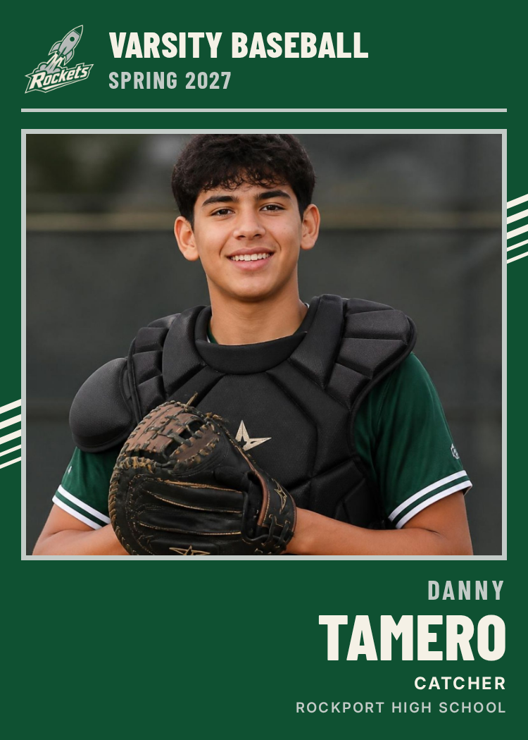 Rockport High School varsity baseball trading card, Danny Tamero
