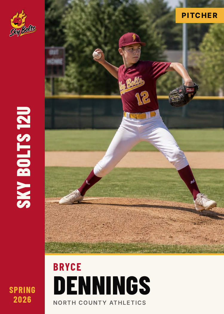 Sky Bolts 12U trading card, Bryce Dennings
